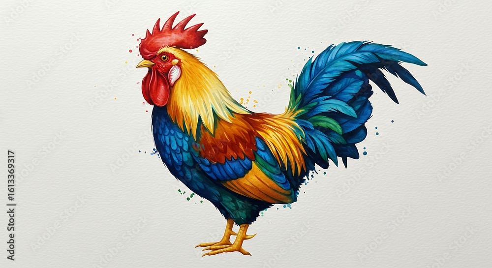 Fototapeta premium Detailed colorful rooster illustration