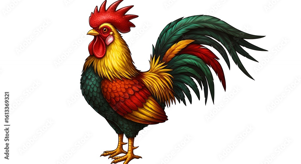 Fototapeta premium Detailed rooster illustration against white background