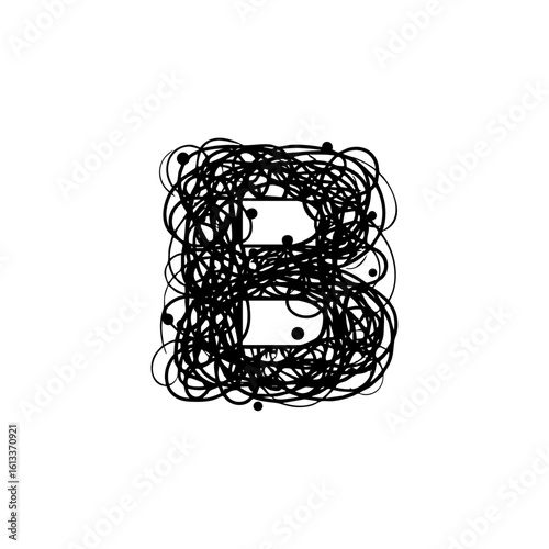 Playful vector illustration of the letter B made of overlapping loops and circular scribbles, symbolizing creativity, movement, and spontaneity.


