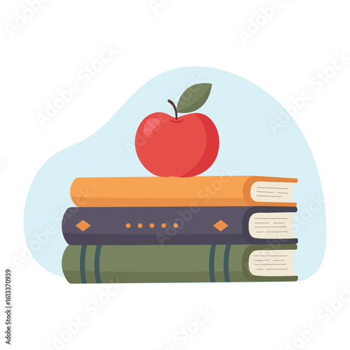 Stack of books with an apple. Vector illustration