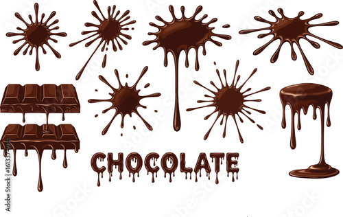 Chocolate Splashes Drips and Bar Vector Set - Sweet Dessert Graphics