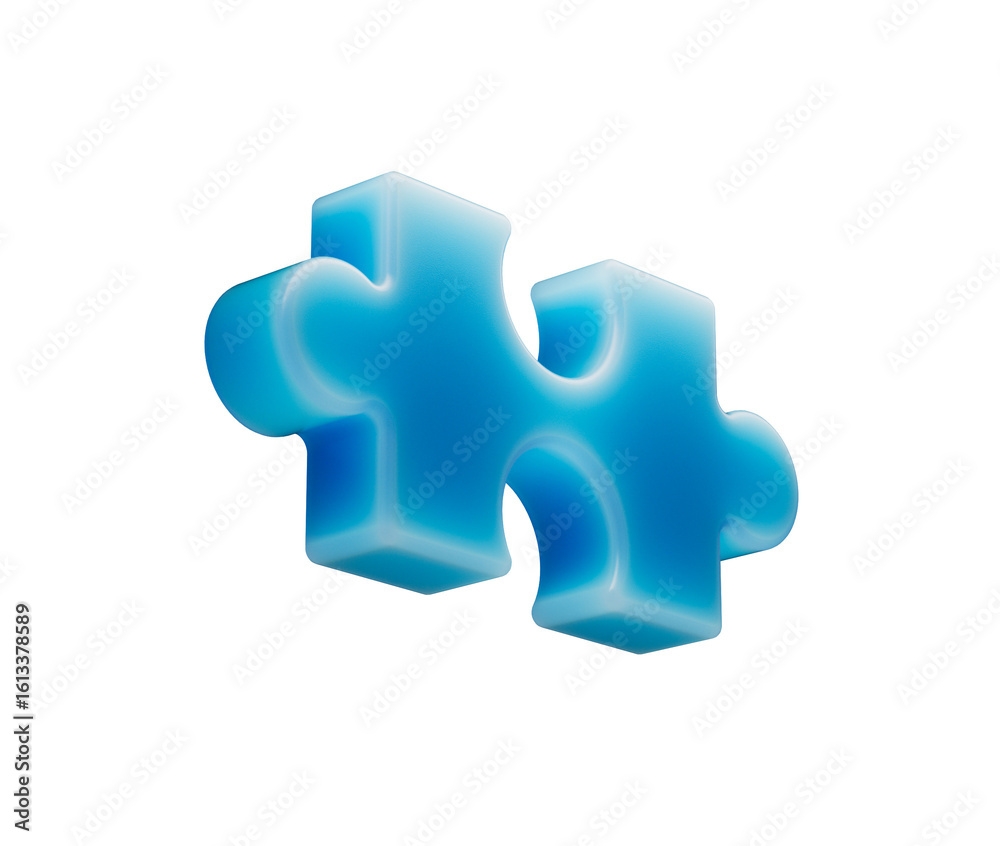 Obraz premium A smooth, glowing blue puzzle piece with a soft, futuristic and elegant appearance. 3d illustration