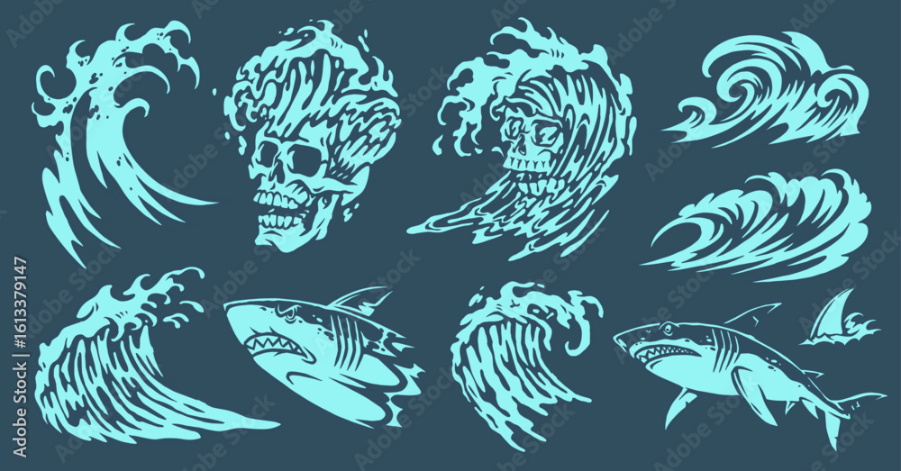 Fototapeta premium Ocean-themed wave illustrations