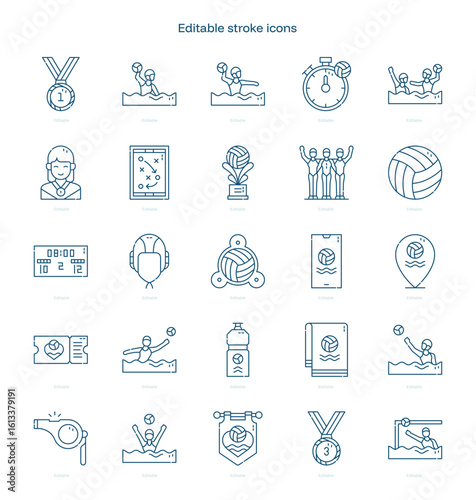 Water Polo Team stroke icon. Water Polo Team line icon set. editable stroke icon pack