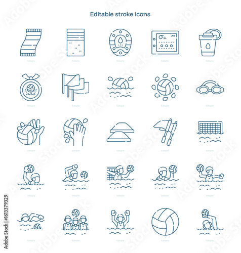 Water Polo Team stroke icon. Water Polo Team line icon set. editable stroke icon pack