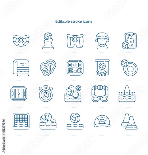 Water Polo Team stroke icon. Water Polo Team line icon set. editable stroke icon pack