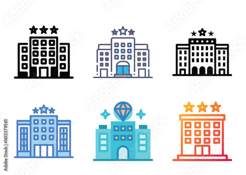 Different Icon Styles for a 3Star Hotel Building Represented Visually