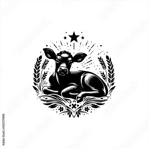 Calf lying down isolated on white