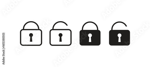 Four black and white padlock icons depicting locked and unlocked states arranged horizontally