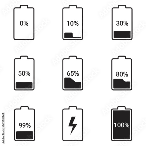 Battery Icon Collection for Power, Charging, and Energy Levels