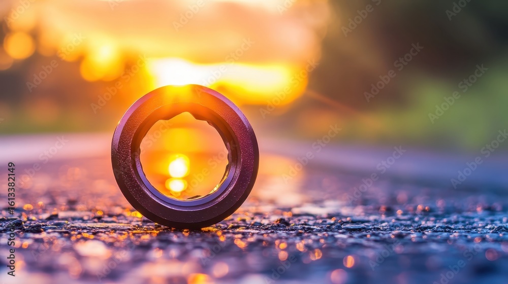 custom made wallpaper toronto digitalSunset through circular object on wet road during golden hour