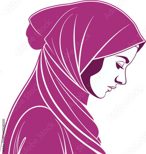 Woman wearing purple hijab profile face