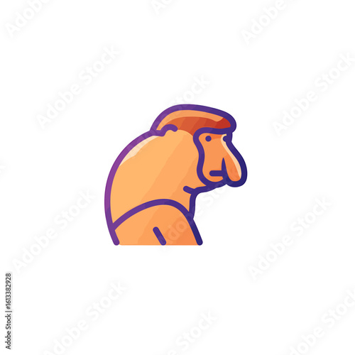 Illustration of A Proboscis Monkey: A colorful, cartoon-style illustration of a distinctive proboscis monkey, perfect for designs related to primates and wildlife conservation. 