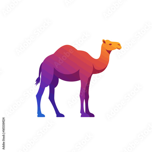 Stylized Illustration of a Camel in Vibrant Colors Against a Simple Background