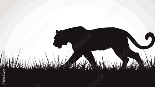 Black and White Silhouette of a Stalking Tiger – Wild Animal in Hunting Pose Vector Illustration