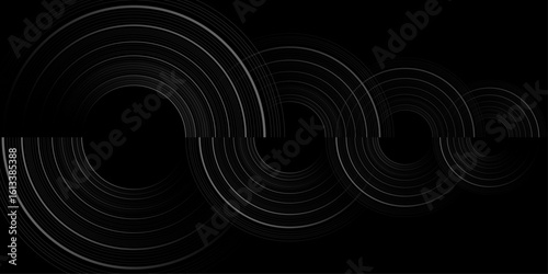Fototapeta Naklejka Na Ścianę i Meble -  White minimal circular abstract dynamic lines isolated on black background. White minimal circular abstract dynamic lines isolated on black background. Future technology banner concept.
