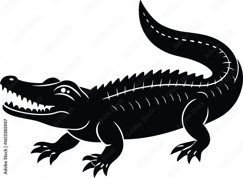 Fototapeta premium An alligator walking silhouette on transparent backgrounds