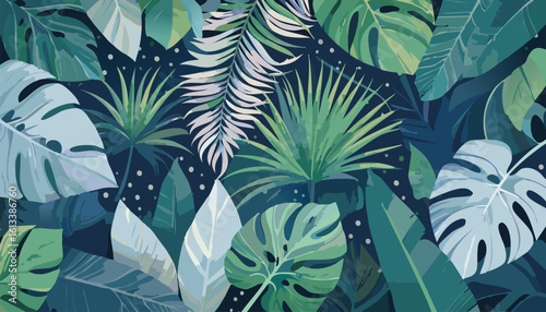 abundance of tropical greenery leaves Background Illustration vector printed
