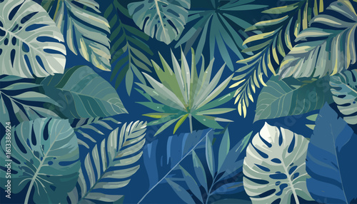 abundance of tropical greenery leaves Background Illustration vector printed