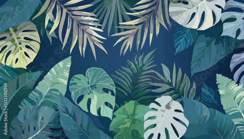abundance of tropical greenery leaves Background Illustration vector printed