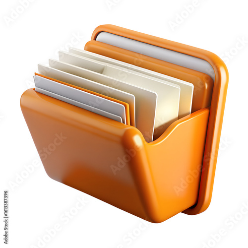 Orange file folder organizer with documents and cards for office organization and storage solutions