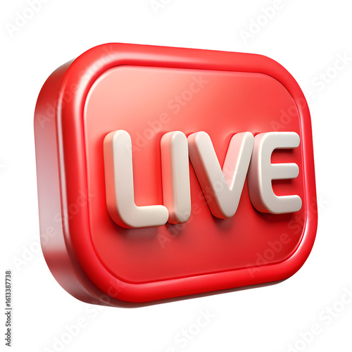 Live stream red button notification social media broadcast streaming online video 3d render icon design