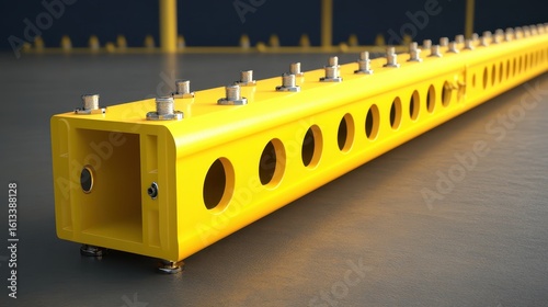 Yellow Industrial Beam with Bolt Holes on a Dark Background