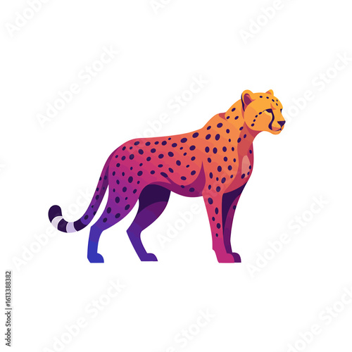 Cheetah Illustration: A sleek cheetah, an apex predator with a coat of iconic spots, strides confidently, embodying grace and power through detailed illustration.
