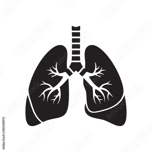 Black human lungs with branching airways and trachea respiratory system