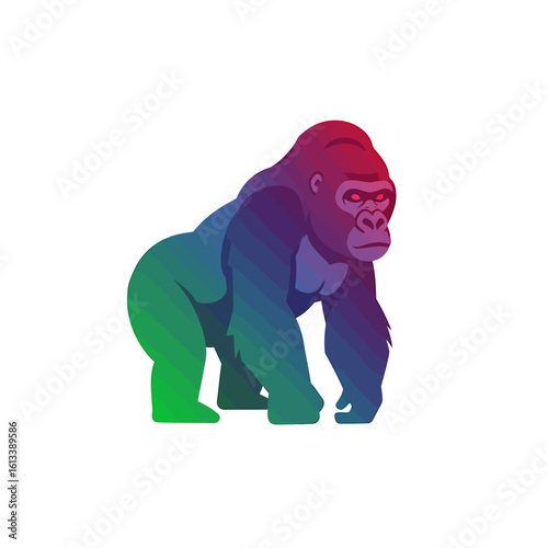 Primate Silhouette: A vibrant and bold illustration of a gorilla. Its powerful form is artfully rendered in a spectrum of colors, capturing the animal's strength and presence.