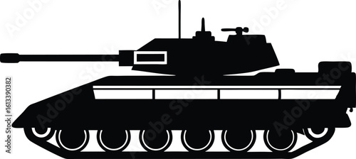 Tank Silhouette Vector, Military Tank Vector Icon, Battle Tank Silhouette Graphic, Main Battle Tank (MBT) Vector Silhouette
