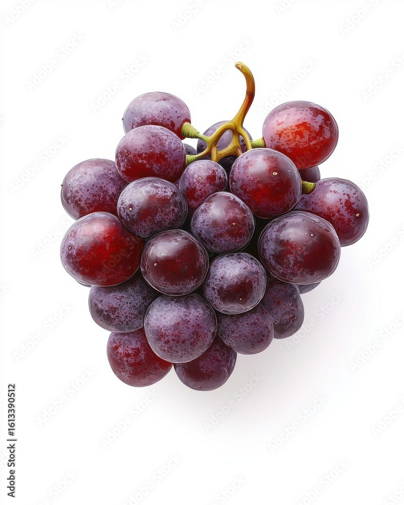 Fototapeta premium A vibrant cluster of fresh red grapes with juicy textures, set against a clean white background.