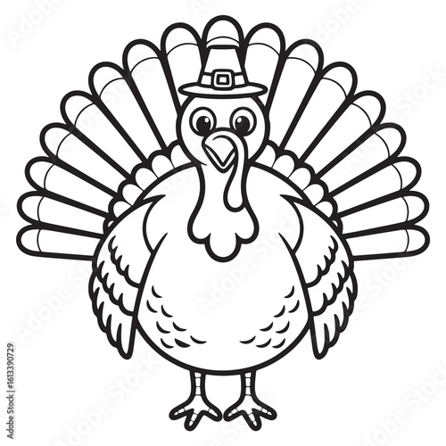 Full Tail Cartoon Turkey Thanksgiving Line Art