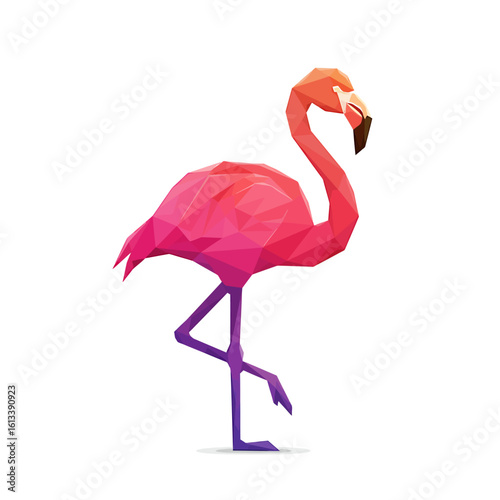 Geometric Flamingo: A vibrant, stylized flamingo in a geometric, low-poly design, capturing the essence of the bird's elegant form.