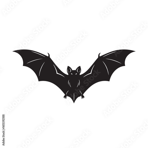 Black silhouette of a bat with outstretched wings vector