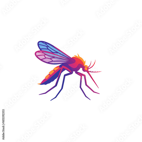 Mosquito Illustration: A meticulously crafted, colorful illustration captures the intricate details of a mosquito, showcasing its delicate wings, elongated proboscis, and slender legs. 