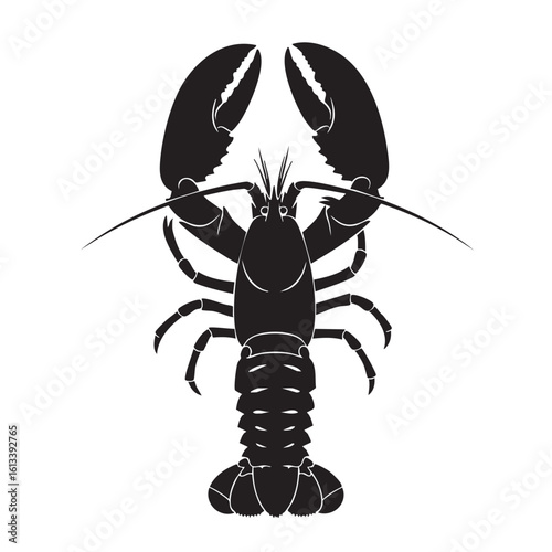 Black silhouette of a lobster with claws raised crustacean seafood