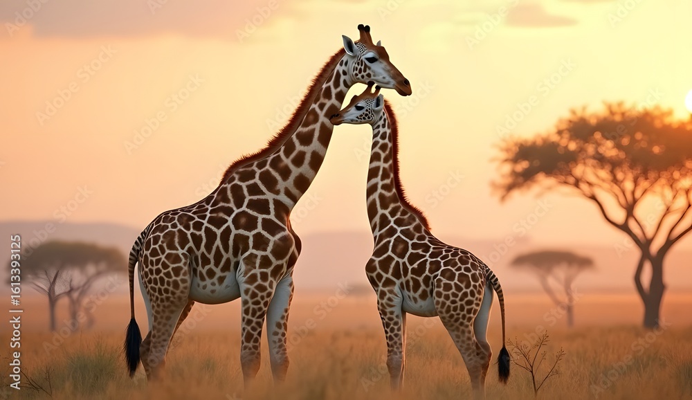 Obraz premium Giraffes in African Savannah at Sunset