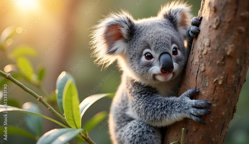 Naklejka premium Cute Koala on Tree in Australia