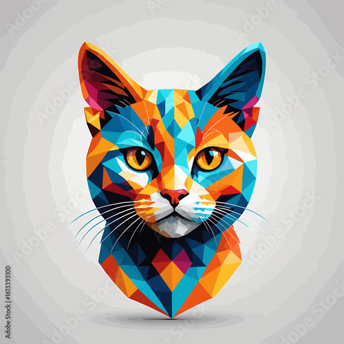 Polygonal Cat Portrait: An artistic rendition of a cat, showcasing a mosaic of vibrant colors, emphasizing the feline's expressive eyes.
