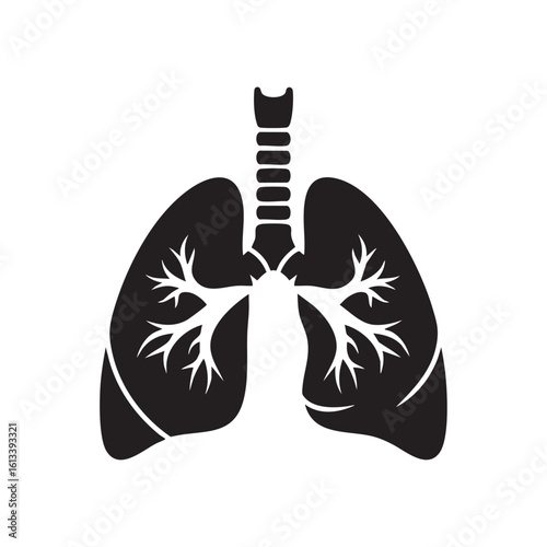 Black silhouette of human lungs and trachea respiratory system anatomy