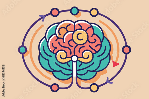 A conceptual illustration of brain functions and cognitive processes depicted with neural networks and artistic visualization