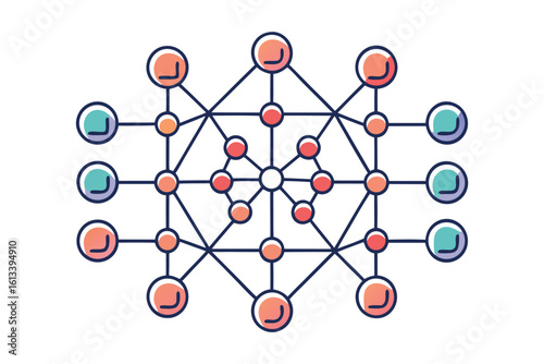 Abstract illustration of a neural network structure featuring connected nodes and connections against a clean white background