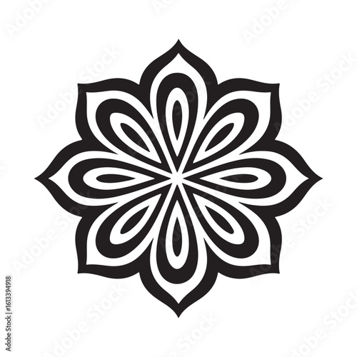 Abstract eight petal black and white floral design with pattern