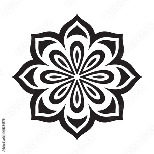 Intricate black and white geometric floral mandala pattern design