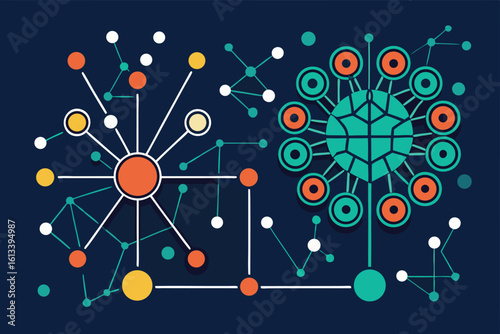 Abstract illustration of interconnected networks depicting communication and data transfer visual concept