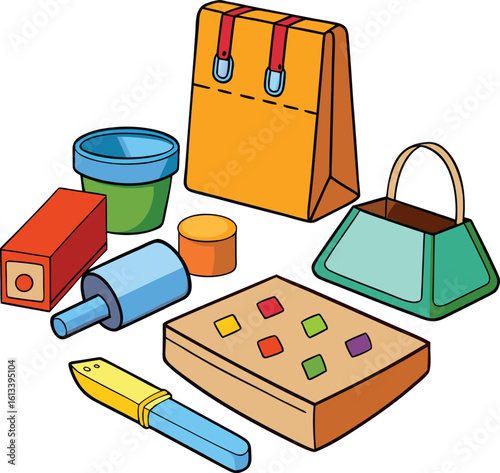 Cartoon Toy Set Illustration on Transparent Background Colorful