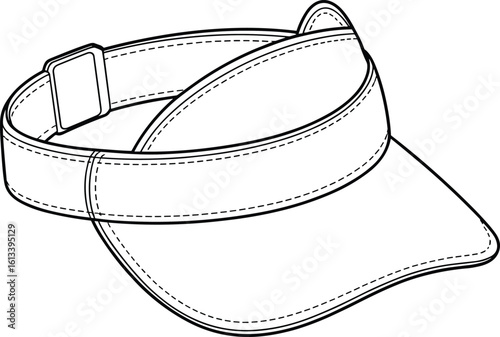 Visor cap front and back view, adjustable strap, sun protection, fashion headwear, sports accessory, cad drawing flat vector illustration