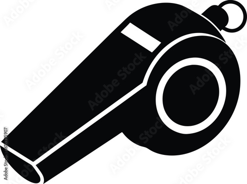 Black Silhouette of a Sports Whistle, Sports Referee Whistle Vector Silhouette Icon

