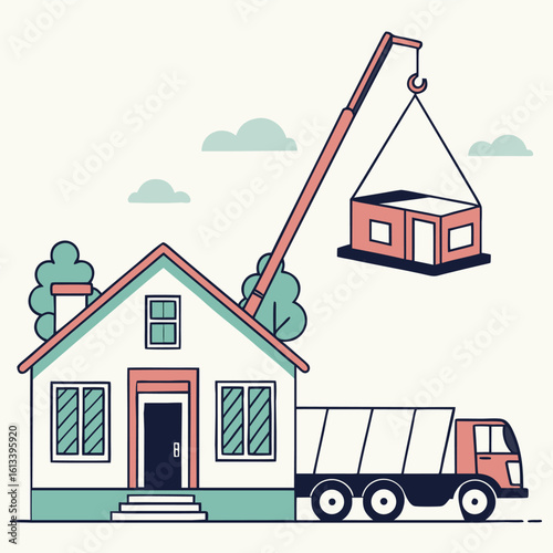 Real estate property delivering house in icon set style
